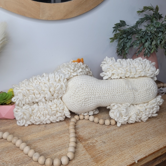 Hand made knit crochet stuffed poodle stuffed white poodle dog with bows. 20" - Picture 8 of 9